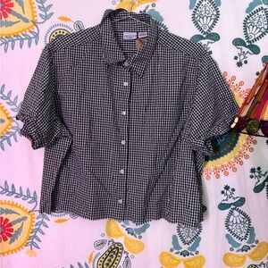 Casual Checkered Blouse - Black and White